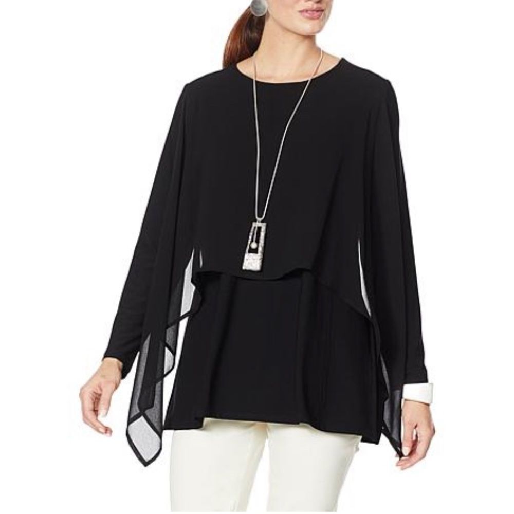 Marla Wynne Layers Chiffon Overlay Handkerchief Hem Poncho Top Size Small NWT